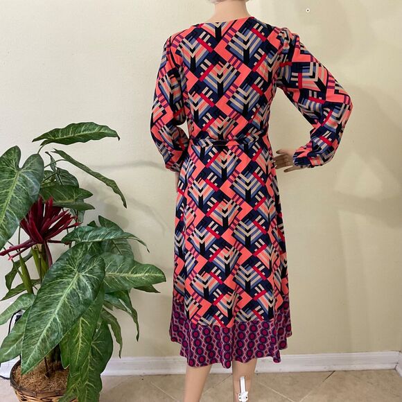 Anthropologie WRAP DRESS Porridge Amity Women's size XS MIDI CONTRASTING HEM - Picture 4 of 12